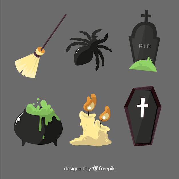 Free Vector hand drawn halloween element collection in black shades