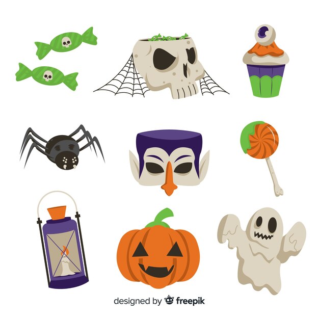 Free Vector hand drawn halloween element collection white surface