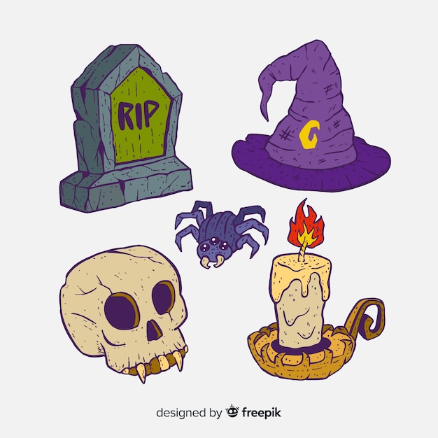 Free Vector hand drawn halloween element collection