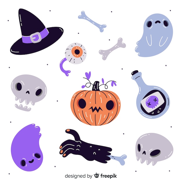 Hand drawn halloween element collection