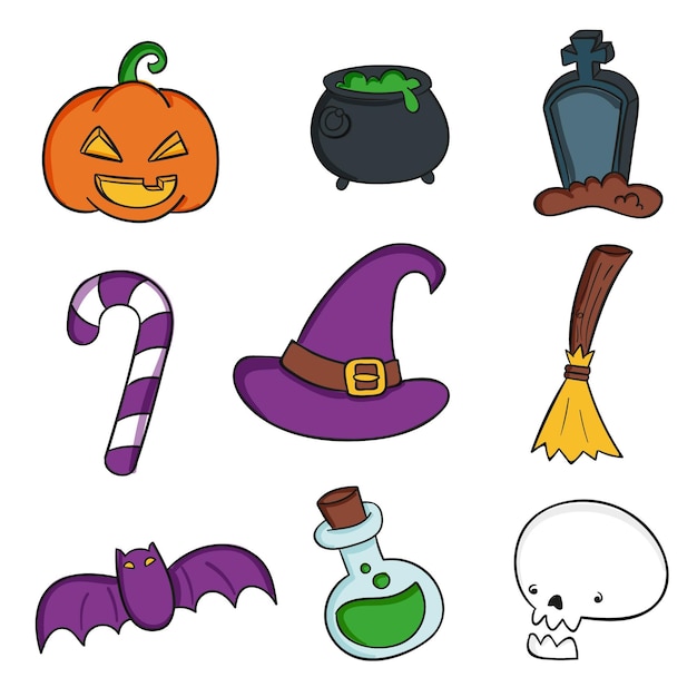 Hand drawn halloween element collection