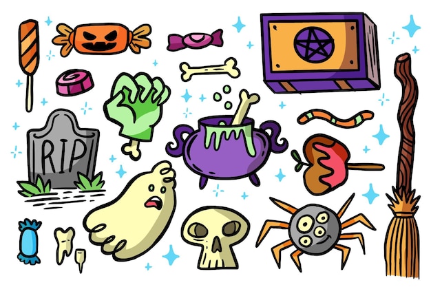 Hand drawn halloween element collection