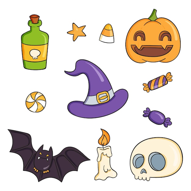 Hand drawn halloween element collection