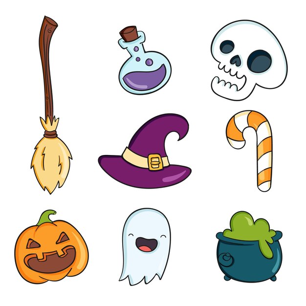 Hand drawn halloween element collection