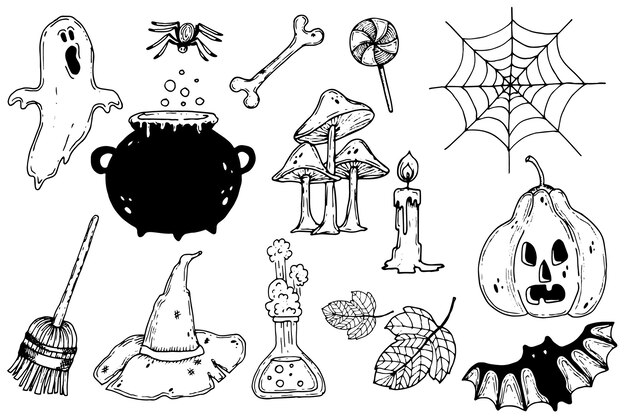 Hand drawn halloween element collection