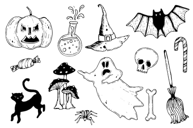 Free Vector hand drawn halloween element collection