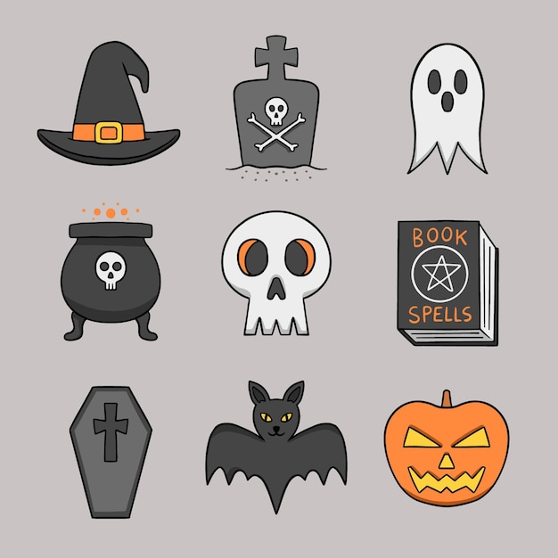 Free vector hand drawn halloween element collection