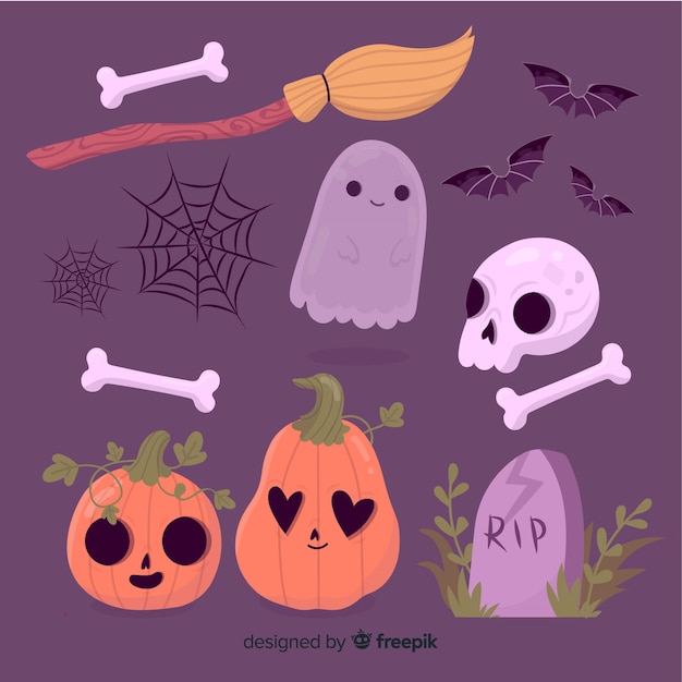 Hand drawn halloween element collection