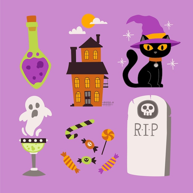 Hand-drawn halloween element pack