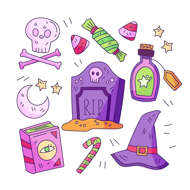 Hand drawn halloween element set