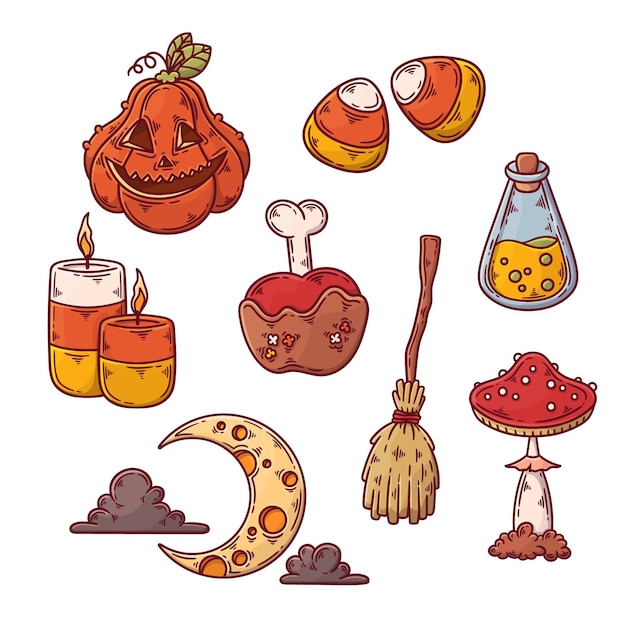 Hand drawn halloween element set