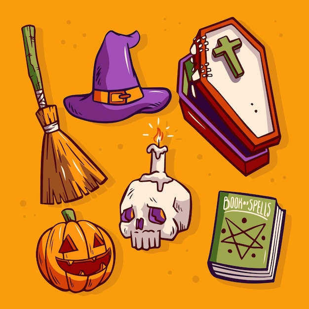 Hand drawn halloween element set