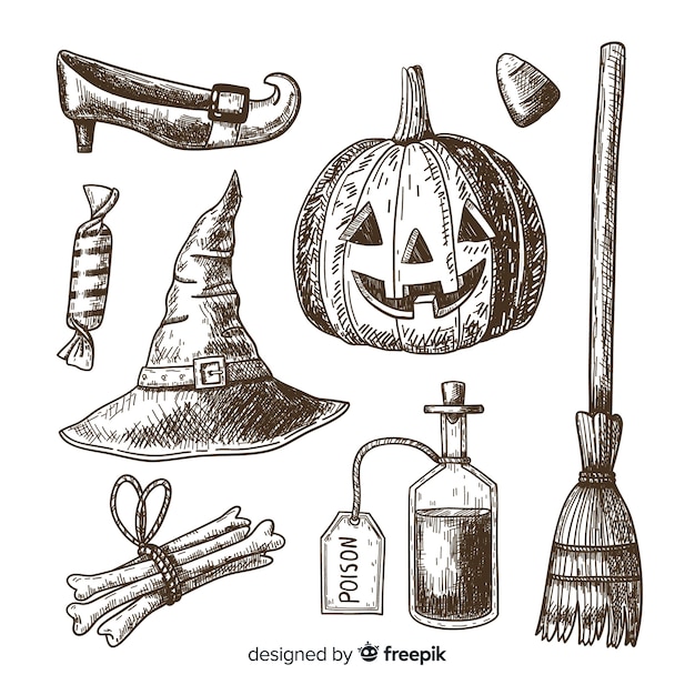 Free vector hand drawn halloween element set