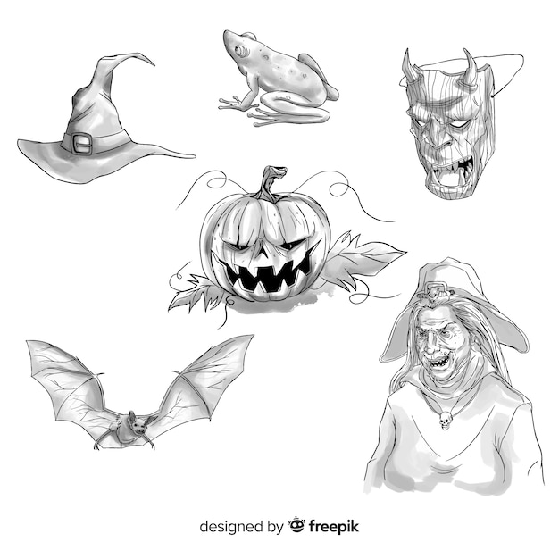 Free Vector hand drawn halloween elements collection