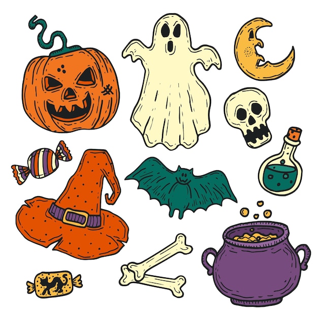 Hand drawn halloween elements collection