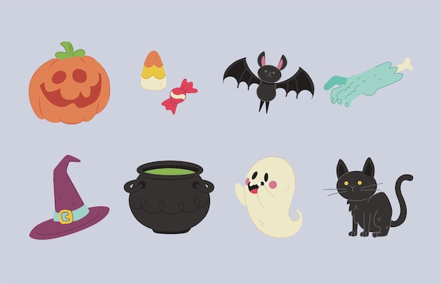 Hand drawn halloween elements collection