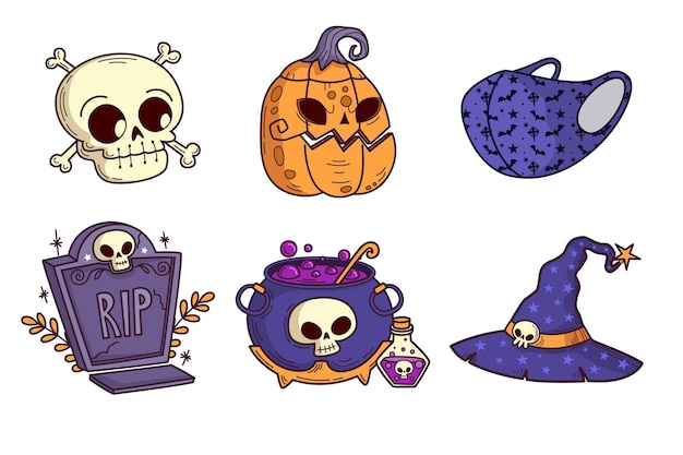 Free Vector hand drawn halloween elements collection