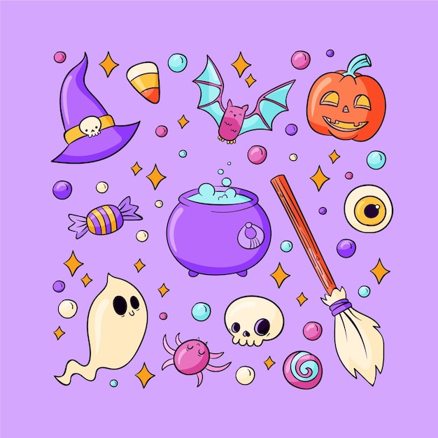 Hand drawn halloween elements collection