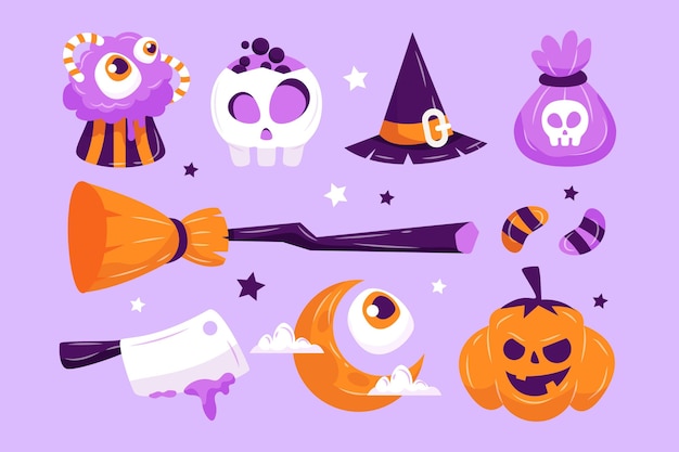 Hand drawn halloween elements collection