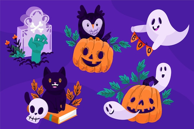 Hand drawn halloween elements collection