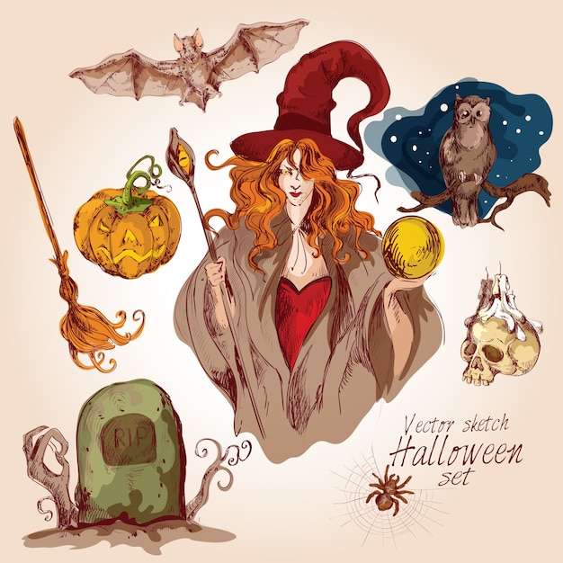 Hand drawn halloween elements