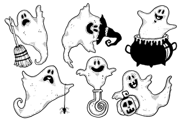 Free vector hand-drawn halloween ghost collection design