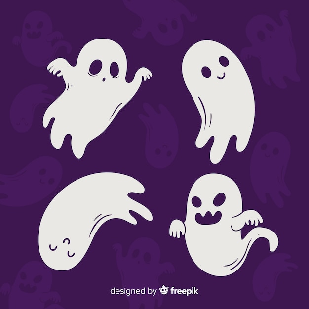 Hand drawn halloween ghost collection