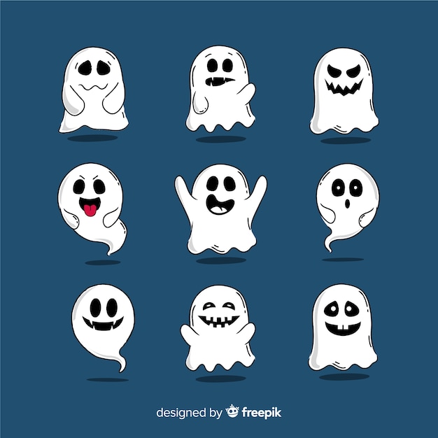 Hand drawn halloween ghost collection