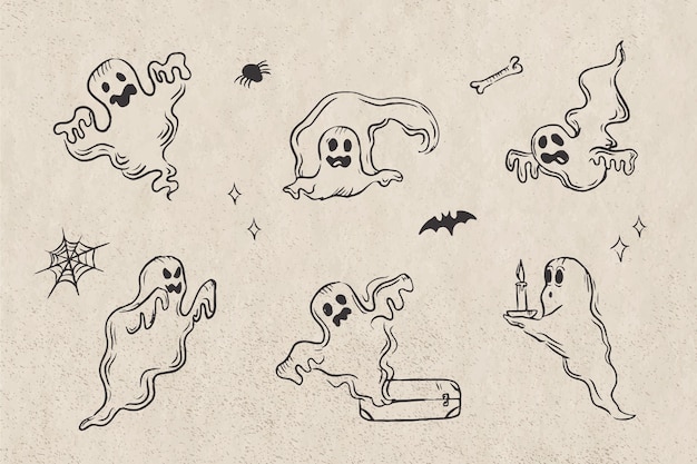 Free Vector hand drawn halloween ghost collection