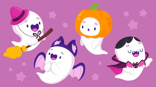 Free Vector hand drawn halloween ghost collection