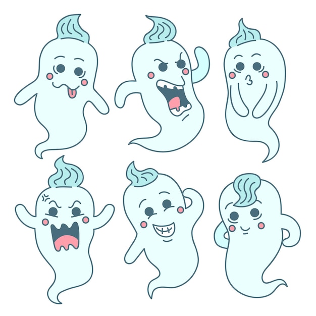 Hand drawn halloween ghost set