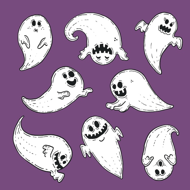 Hand drawn halloween ghosts collection