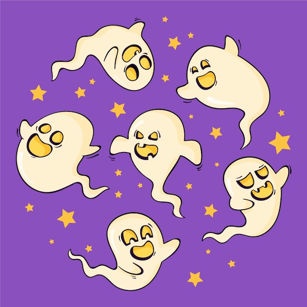 Free vector hand drawn halloween ghosts collection