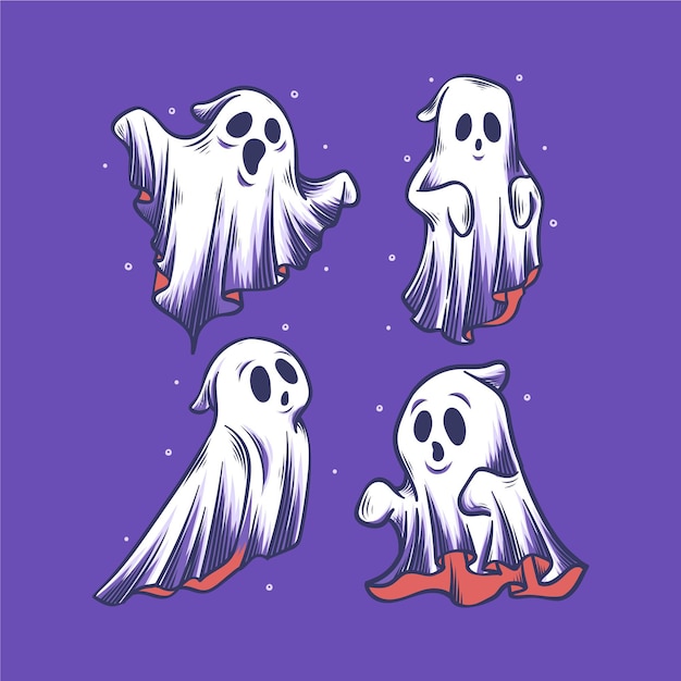 Hand drawn halloween ghosts collection