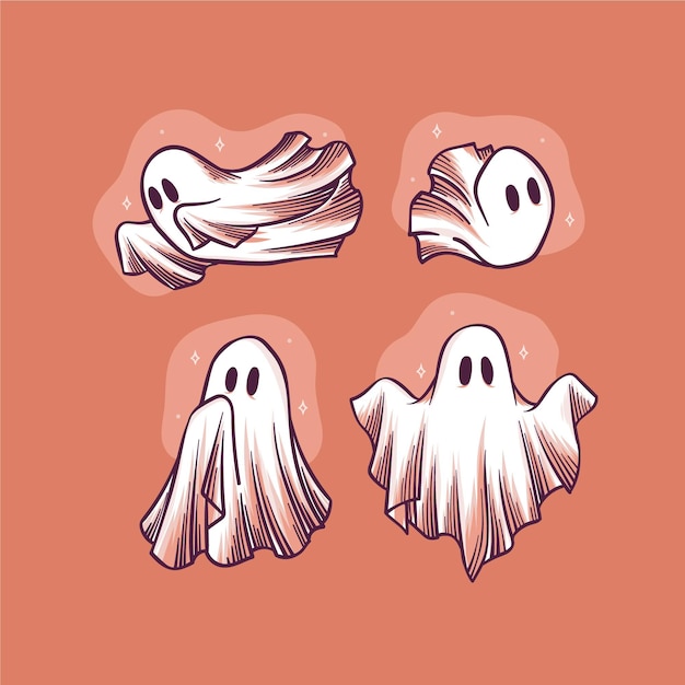 Free Vector hand drawn halloween ghosts collection