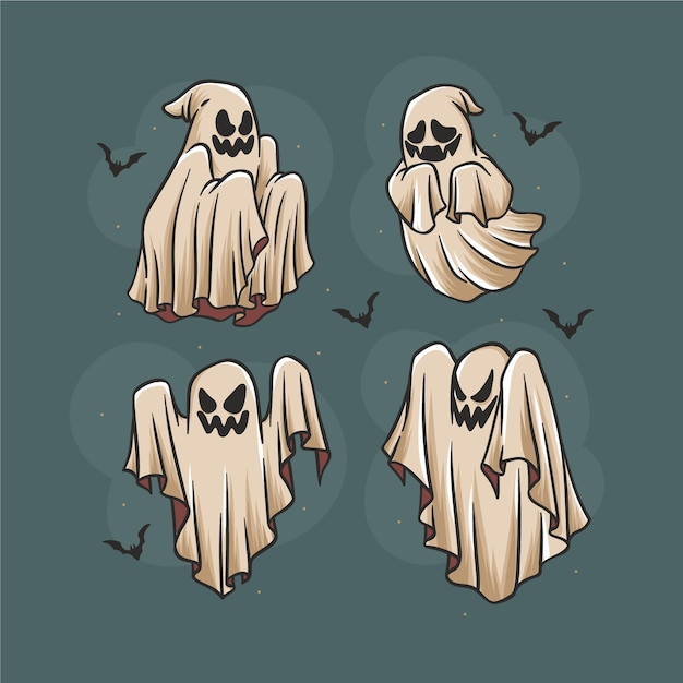 Free Vector hand drawn halloween ghosts collection