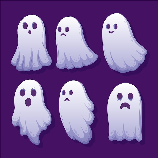 Free Vector hand drawn halloween ghosts collection