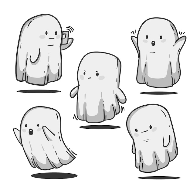 Hand drawn halloween ghosts collection