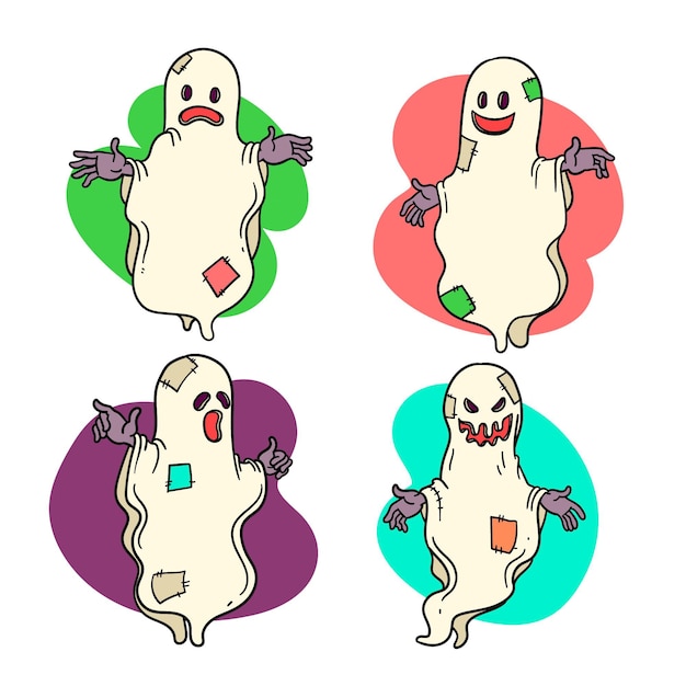 Free vector hand drawn halloween ghosts collection