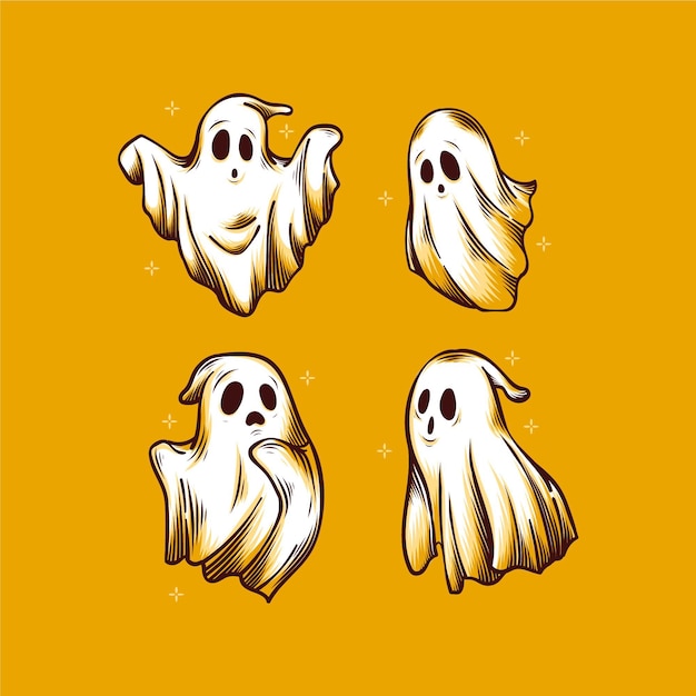 Hand drawn halloween ghosts collection