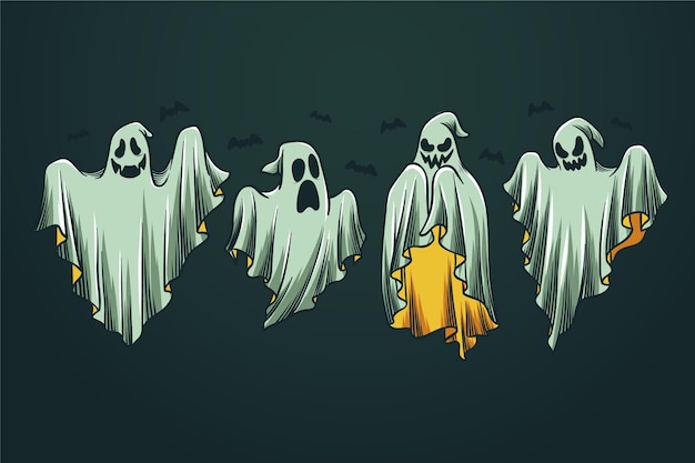 Free Vector hand drawn halloween ghosts collection