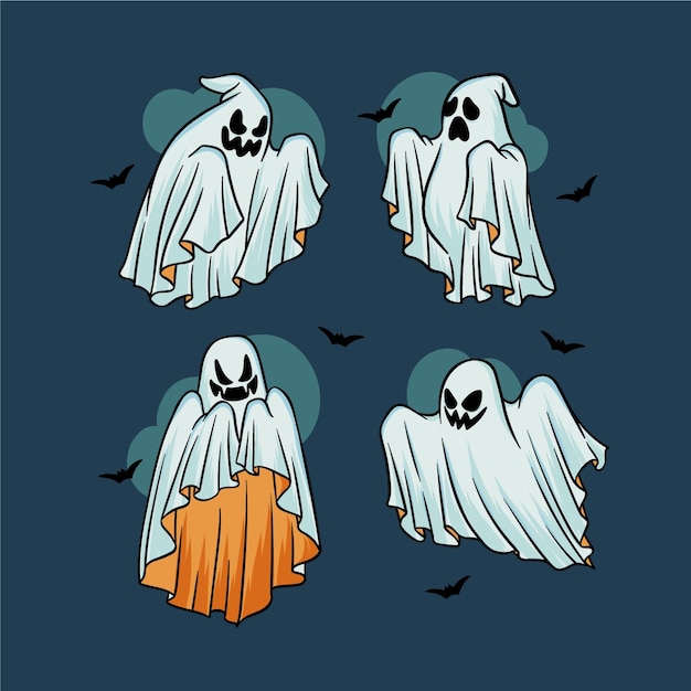 Hand drawn halloween ghosts collection