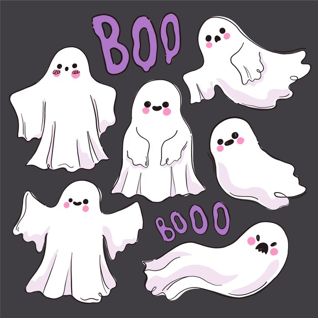 Hand drawn halloween ghosts collection