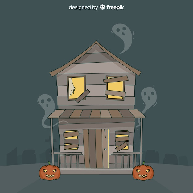 Free Vector hand drawn halloween haunted house