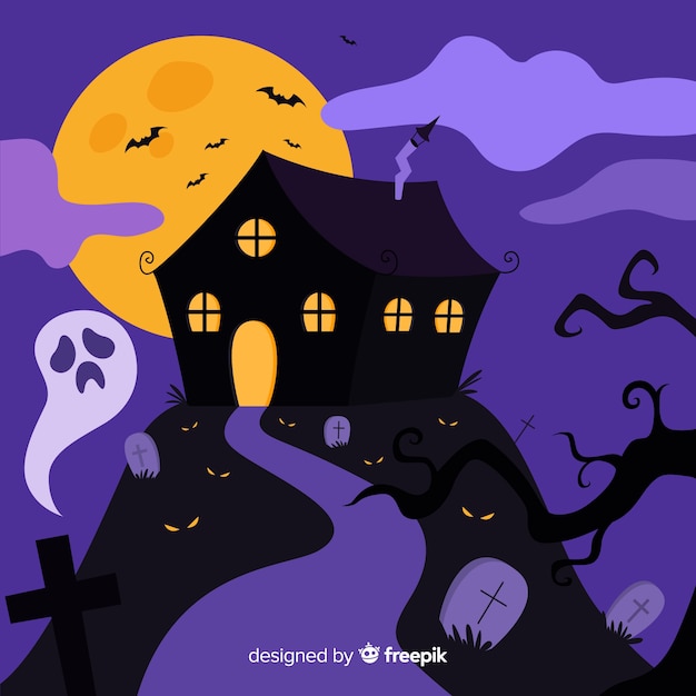 Free Vector hand drawn halloween haunted house