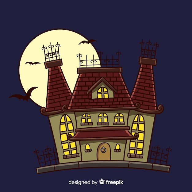 Free Vector hand drawn halloween haunted house