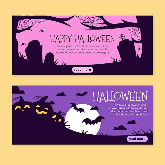 Hand drawn halloween horizontal banners set