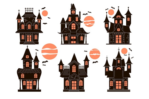 Free Vector hand drawn halloween house collection