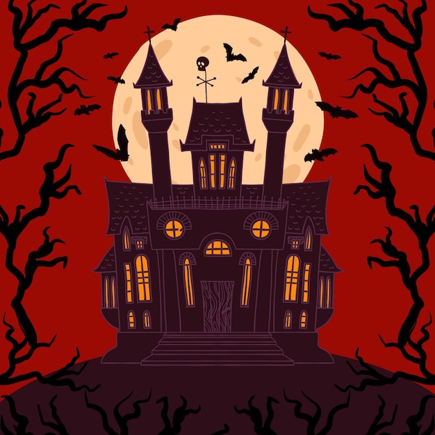 Free Vector hand drawn halloween house illustration