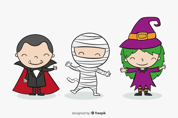 Hand drawn halloween kid collection